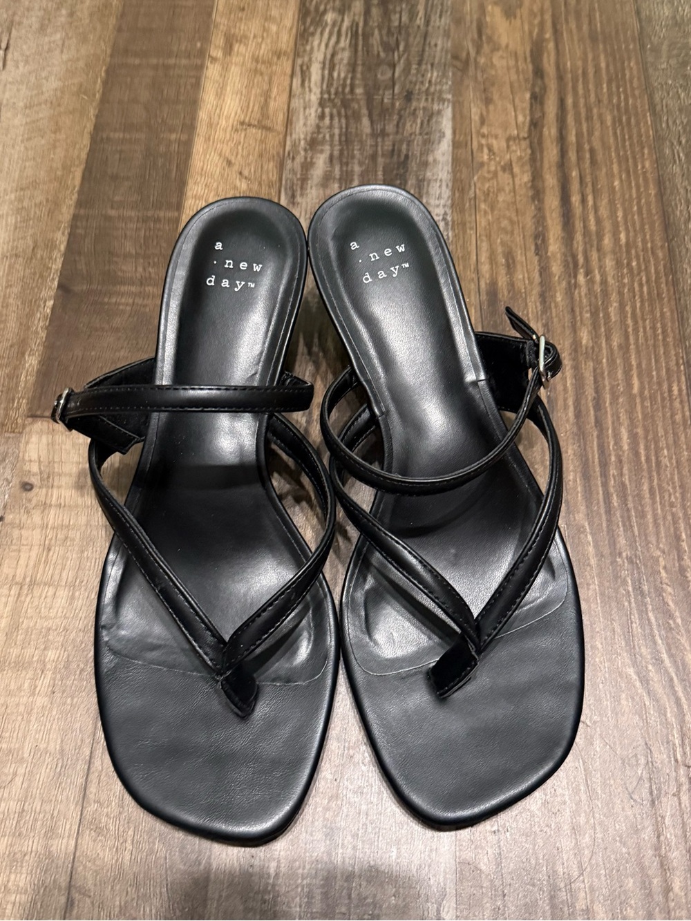 A New Day Black Strappy Square-Toe Sandals - Size 7